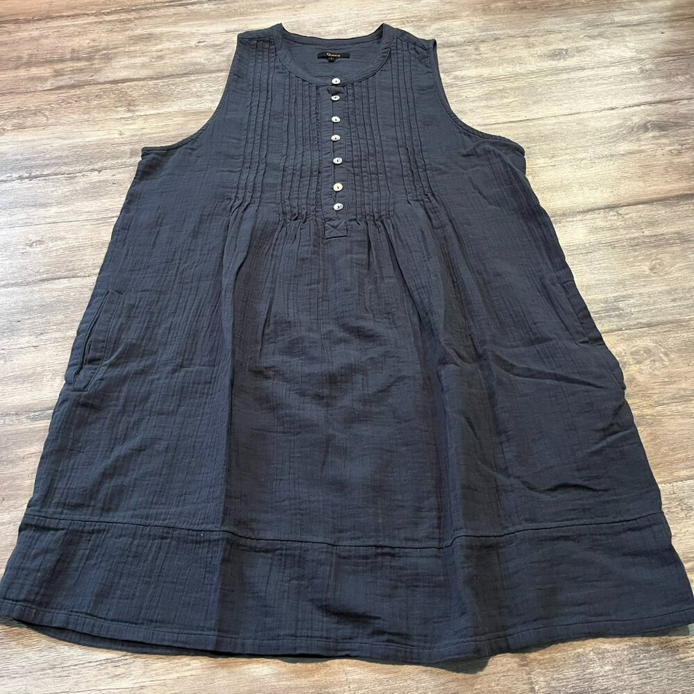Quince 100% Organic Cotton Gauze Sleeveless Swing Dress, Indigo Blue, Large - Picture 4 of 11